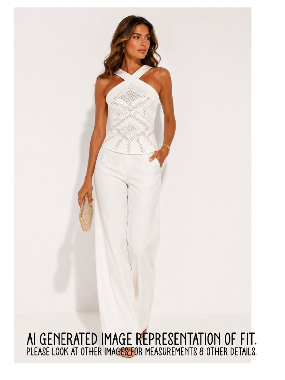 Bisou Bisou White Studded Halter Tank Top Y2K Glam Rhinestone Size Small - Picture 2 of 9